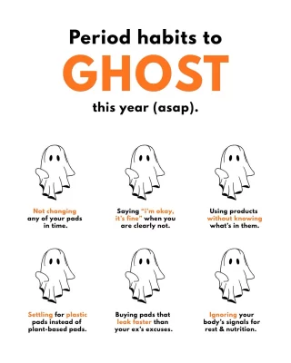 Happy Halloween everyone, ghost the terrible options, keep the boo out of boo-gus products, lose the tricks and give your body the treats it deserves (aka certified plant based period care) ✨🎃🧹🧙👻 
.
.
.
.
#halloween #ʜᴀʟʟᴏᴡᴇᴇɴ2025 #ghosting #ghostlifestyle #sanitarypads #halloweentheme #halloweenvibes #halloweenfashion 
.
.
.
.
(Halloween, trick or treat, tricks, treats, Halloween theme, periods, sanitary pads, period pads, period products, ghosting, ghosts, witches, pumpkins, vegan products, vegan care, Halloween memes, ghost these things)
