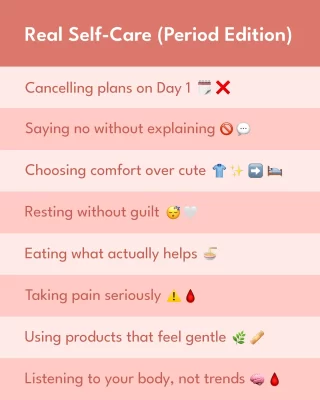 Self-care isn’t aesthetic.
It’s listening to your body, especially on your period.
Rest, comfort, and choosing yourself - all of them count. 🩸💗
.
.
#selfcare #periodtips #selfcaretips #periodtips #periodthings #womanselfcare