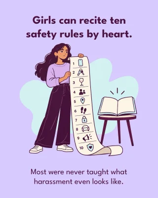 Ask a group of women and almost all of them can recite the safety rules by heart🫶🏻. Text when you’re home. Keys between your fingers. Never leave your drink. We give girls an entire survival routine and call it keeping them safe. 
What we spend far less time on is teaching everyone what consent, boundaries and respect actually look like in practice. 
Prevention that only asks one side to be careful isn’t prevention, it is just pressure. 
Safety should be a shared standard, not a solo skill.
(patriarchy, safety, women empowerment)
#menstrualcare #safespacw
